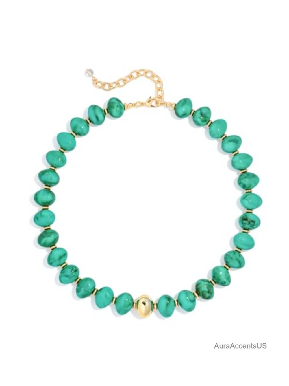 Chunky Beaded Statement Necklace Resin Brass Adjustable Boho Choker
